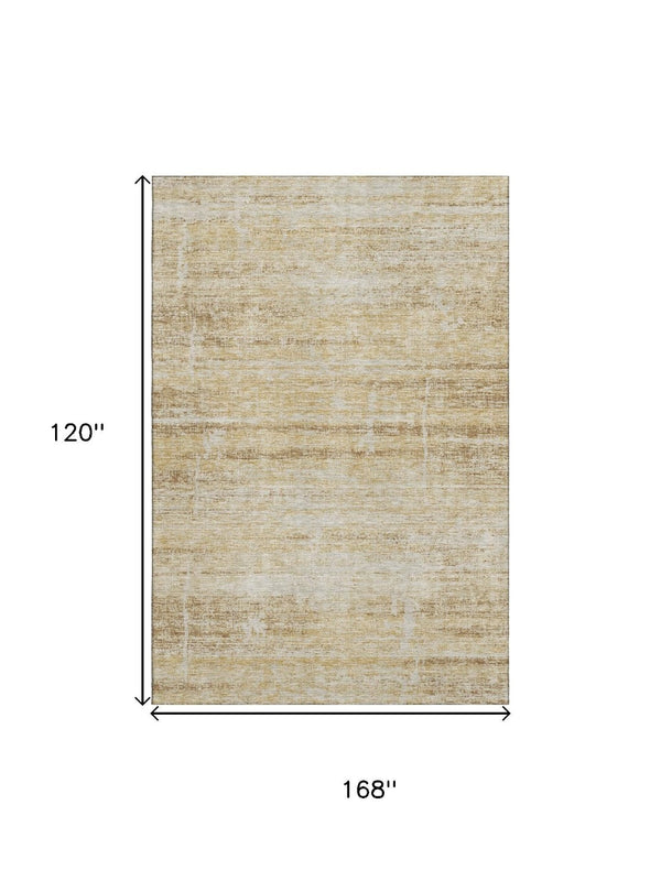 HomeRoots 10' X 14' Gold and Beige Abstract Washable Area Rug - Stain-Resistant with UV Protection for Modern Spaces 662927