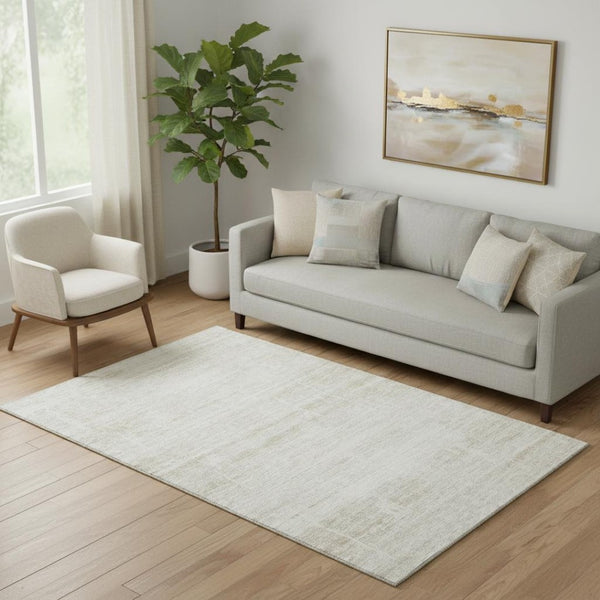 HomeRoots 5' X 8' Ivory And Beige Abstract Washable Area Rug - Stylish, Durable, UV Protected for Busy Homes 662929