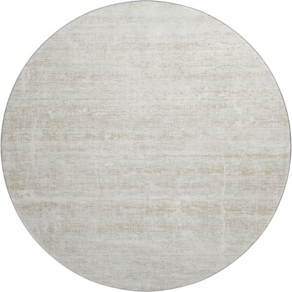 HomeRoots 8' Ivory and Beige Abstract Washable Round Rug - UV Protected, Durable, Stylish for High Traffic Areas 662930