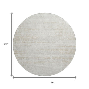 HomeRoots 8' Ivory and Beige Abstract Washable Round Rug - UV Protected, Durable, Stylish for High Traffic Areas 662930