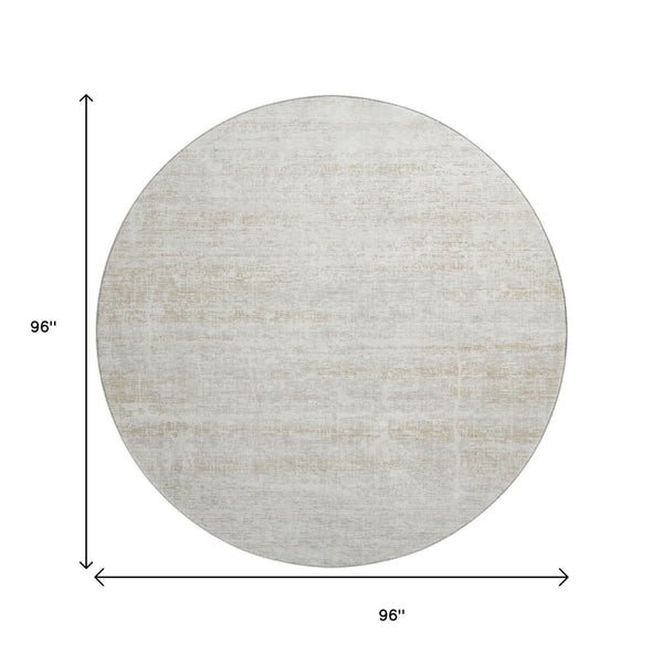 HomeRoots 8' Ivory and Beige Abstract Washable Round Rug - UV Protected, Durable, Stylish for High Traffic Areas 662930