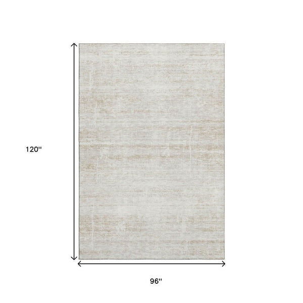 HomeRoots 8' X 10' Ivory And Beige Abstract Area Rug – Washable, UV Protected, Stain Resistant for Homes 662931