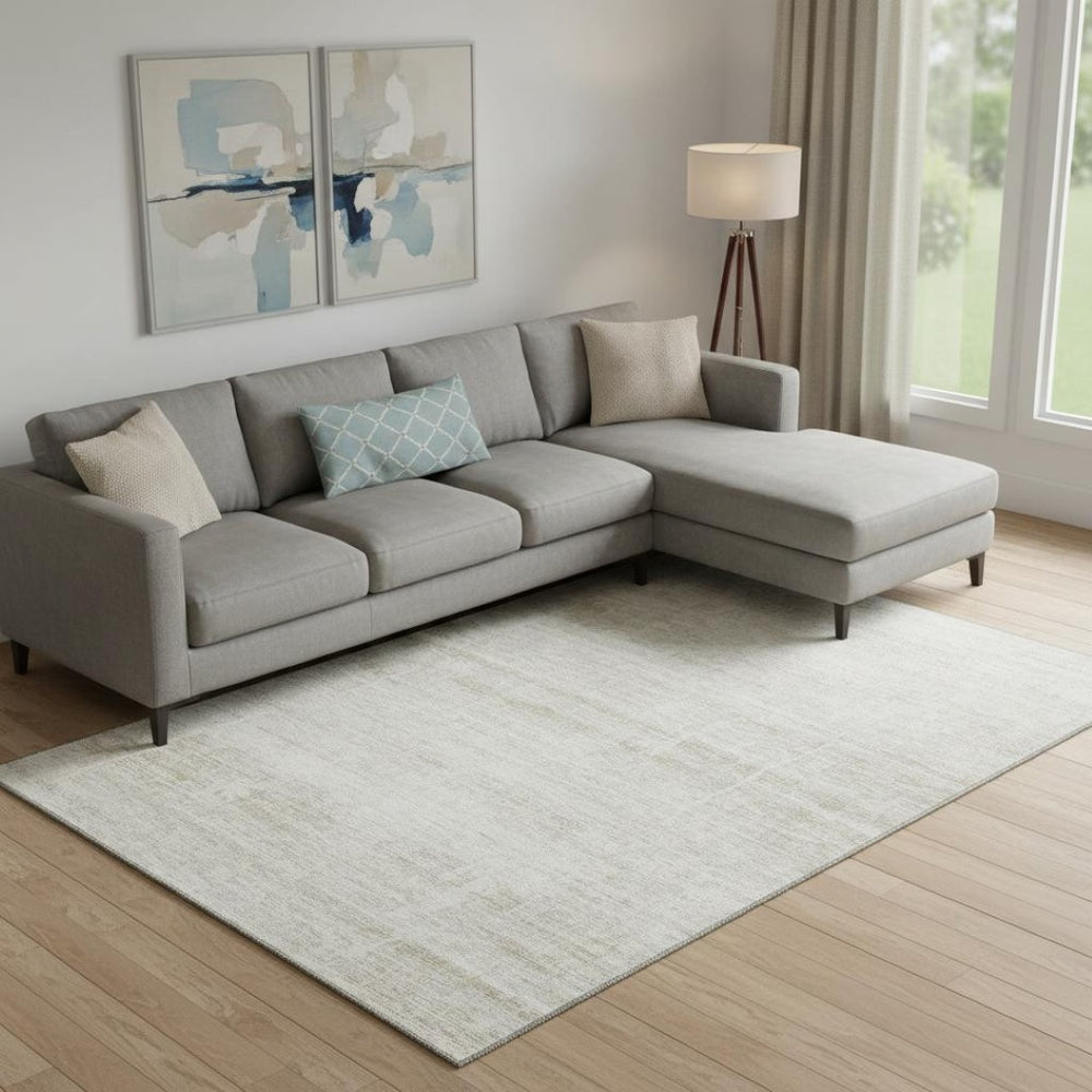 HomeRoots 8' X 10' Ivory And Beige Abstract Area Rug – Washable, UV Protected, Stain Resistant for Homes 662931