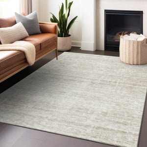 HomeRoots 8' X 10' Ivory And Beige Abstract Area Rug – Washable, UV Protected, Stain Resistant for Homes 662931