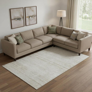 HomeRoots 9' X 12' Ivory And Beige Abstract Area Rug – Stylish, Washable, UV Protected, Ideal for High-Traffic Spaces 662932