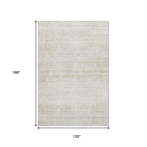 HomeRoots 10' X 14' Ivory and Beige Abstract Washable Area Rug – Stylish, Stain-Resistant & UV Protected Design 662933