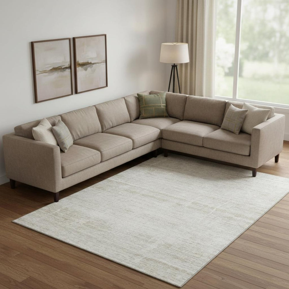 HomeRoots 10' X 14' Ivory and Beige Abstract Washable Area Rug – Stylish, Stain-Resistant & UV Protected Design 662933
