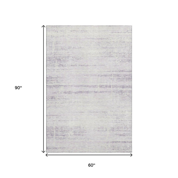 HomeRoots 5' X 8' Abstract Lavender and Ivory Washable Area Rug – Modern Design with UV Protection & Easy Care 662935