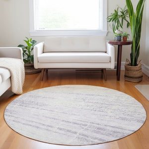 HomeRoots 8' Modern Abstract Lavender and Ivory Washable Round Rug with UV Protection for Stylish Durability 662936