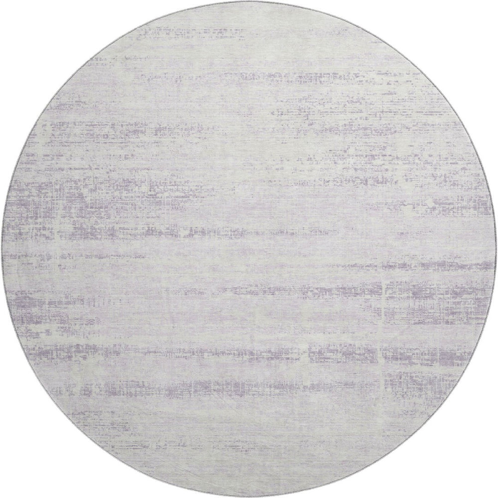 HomeRoots 8' Modern Abstract Lavender and Ivory Washable Round Rug with UV Protection for Stylish Durability 662936