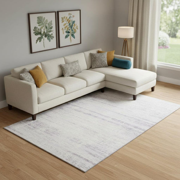 HomeRoots 8' X 10' Abstract Lavender and Ivory Washable Area Rug with UV Protection for Stylish Homes 662937