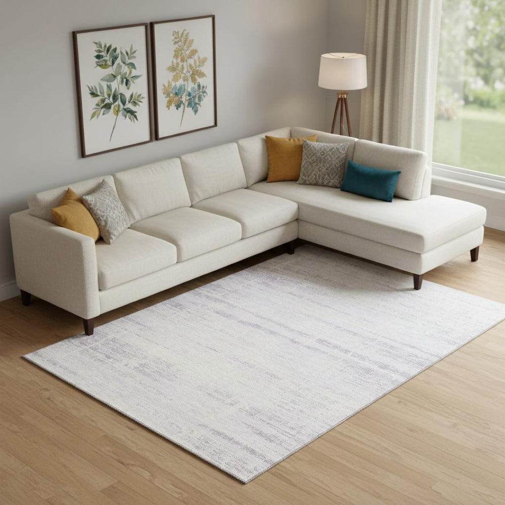 HomeRoots 9' X 12' Stylish Lavender & Ivory Abstract Washable Area Rug with UV Protection for High Traffic Areas 662938