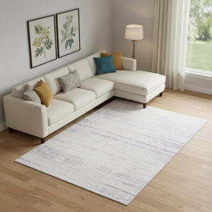 HomeRoots 10' X 14' Abstract Lavender & Ivory Washable Area Rug - Durable, UV Protected, Family-Friendly Style 662939