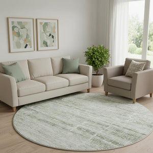 HomeRoots 8' Sage and Ivory Abstract Round Rug - Washable, UV Protected, and Perfect for Busy Homes! 662942