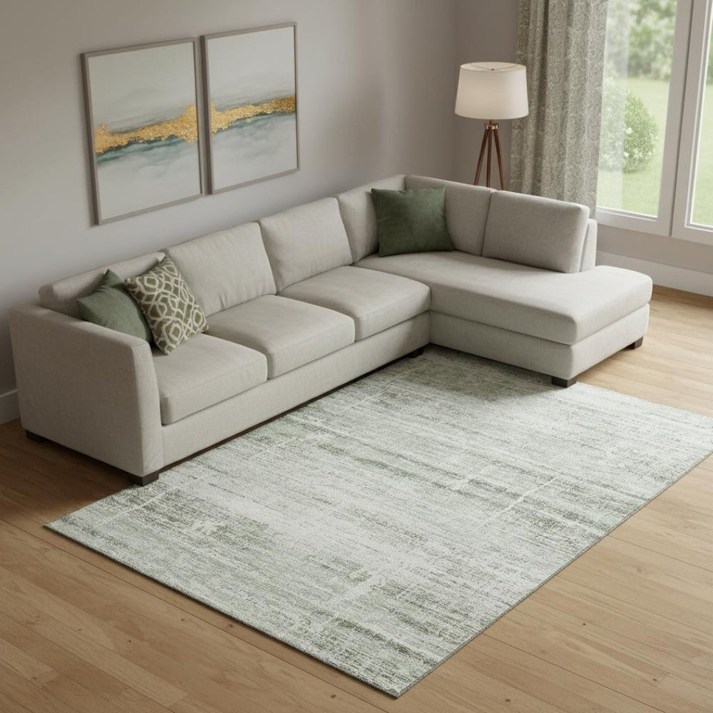 HomeRoots 8' X 10' Sage and Ivory Abstract Washable Area Rug - UV Protected, Durable, Stain-Resistant Design 662943
