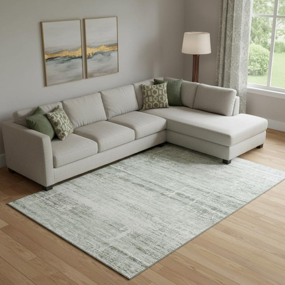 HomeRoots 9' X 12' Sage and Ivory Abstract Washable Area Rug - UV Protected, Stylish, Easy-Care for Homes 662944