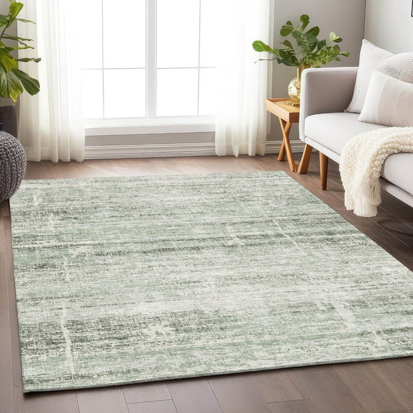 HomeRoots 10' X 14' Sage and Ivory Abstract Washable Area Rug - Durable, UV-Protected, Easy Care for Homes 662945