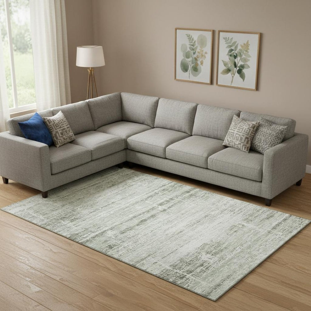 HomeRoots 10' X 14' Sage and Ivory Abstract Washable Area Rug - Durable, UV-Protected, Easy Care for Homes 662945