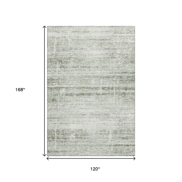 HomeRoots 10' X 14' Sage and Ivory Abstract Washable Area Rug - Durable, UV-Protected, Easy Care for Homes 662945