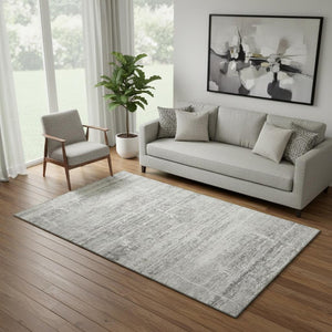 HomeRoots 5' X 8' Stylish Silver And Gray Abstract Washable Area Rug With UV Protection For Modern Homes 662947