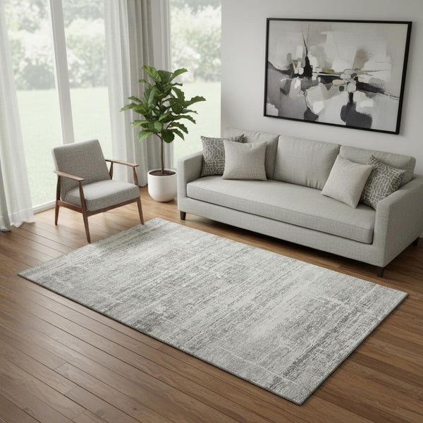 HomeRoots 5' X 8' Stylish Silver And Gray Abstract Washable Area Rug With UV Protection For Modern Homes 662947