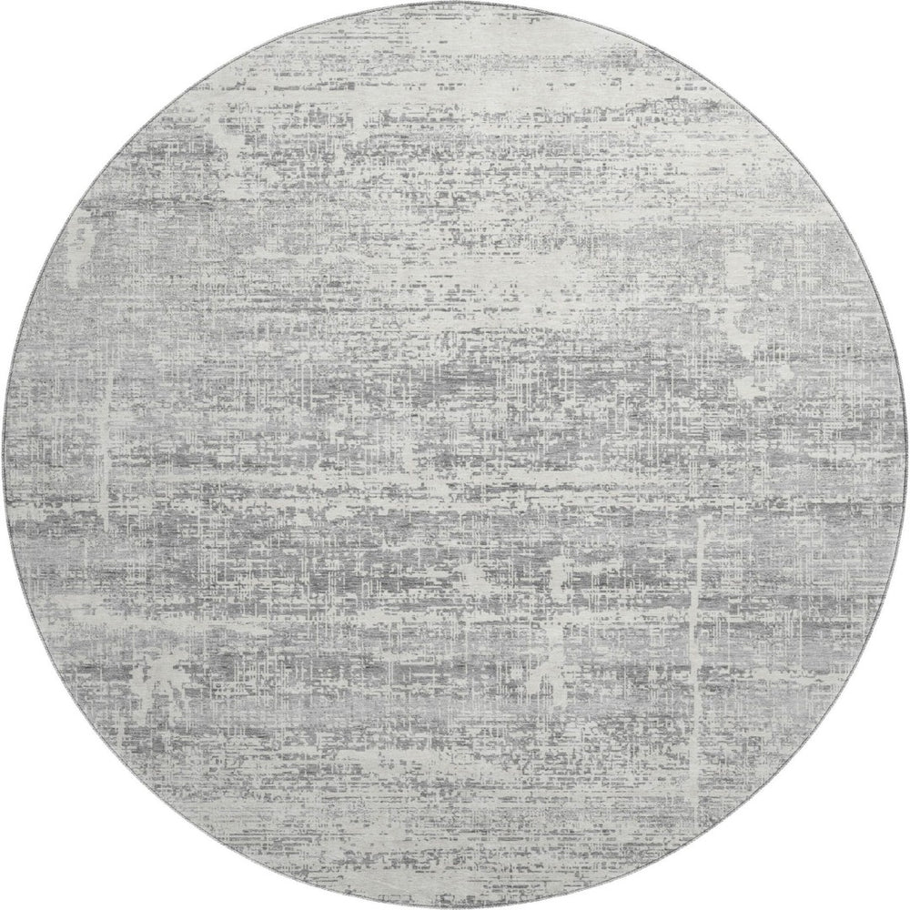 HomeRoots 8' Silver and Gray Washable Round Area Rug - Modern Abstract Design with UV Protection & Stain Resistance 662948