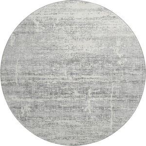 HomeRoots 8' Silver and Gray Washable Round Area Rug - Modern Abstract Design with UV Protection & Stain Resistance 662948