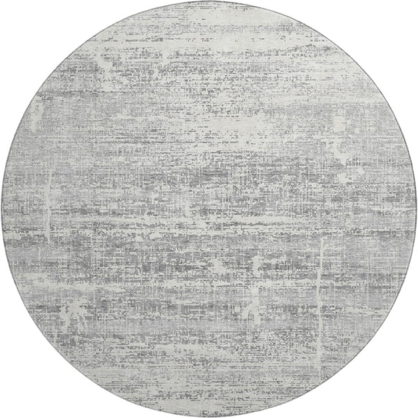 HomeRoots 8' Silver and Gray Washable Round Area Rug - Modern Abstract Design with UV Protection & Stain Resistance 662948