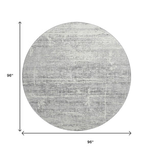 HomeRoots 8' Silver and Gray Washable Round Area Rug - Modern Abstract Design with UV Protection & Stain Resistance 662948