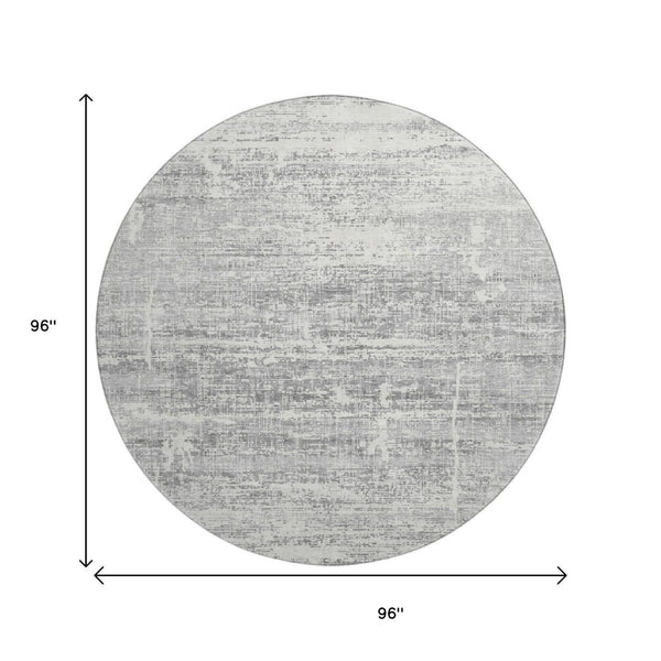 HomeRoots 8' Silver and Gray Washable Round Area Rug - Modern Abstract Design with UV Protection & Stain Resistance 662948