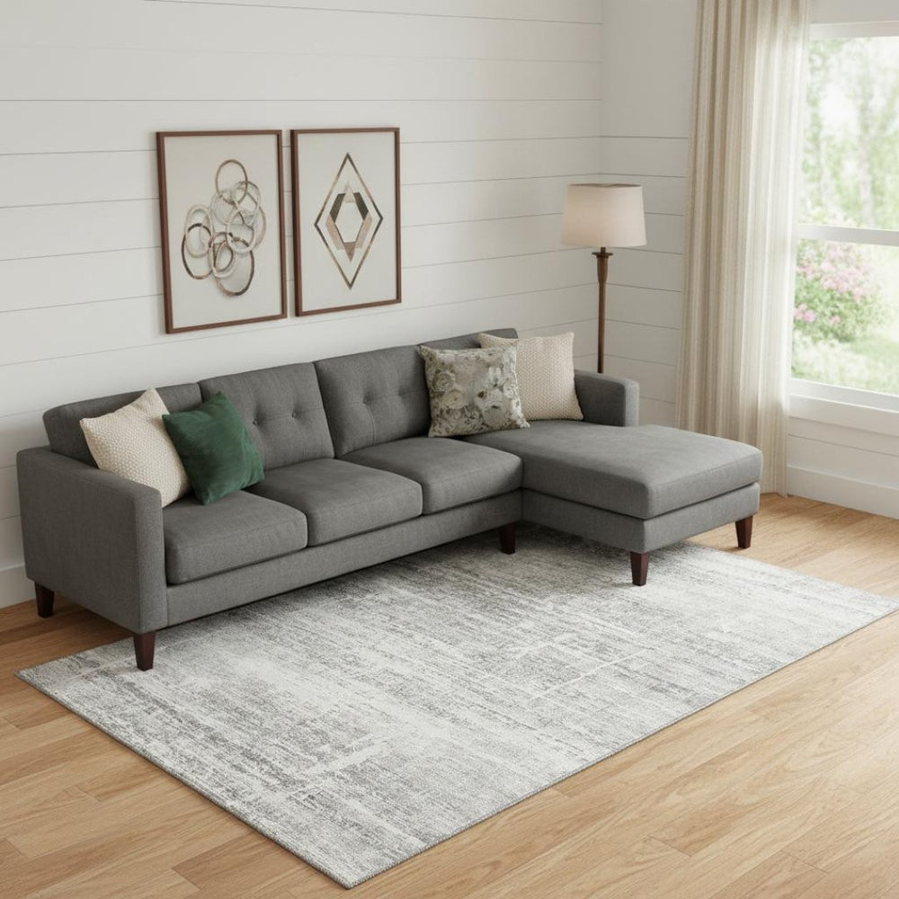 HomeRoots 8' X 10' Silver and Gray Abstract Washable Area Rug - Stylish, Stain-Resistant, UV Protected Design 662949