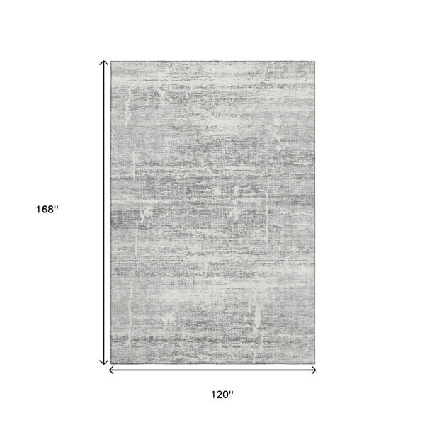 HomeRoots 10' X 14' Silver And Gray Abstract Area Rug – Washable, UV Protected, Perfect for Active Homes! 662951