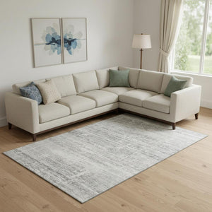 HomeRoots 10' X 14' Silver And Gray Abstract Area Rug – Washable, UV Protected, Perfect for Active Homes! 662951