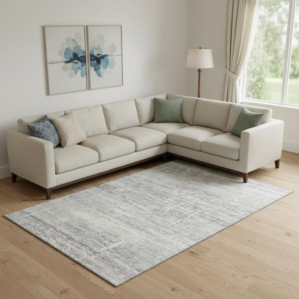 HomeRoots 10' X 14' Silver And Gray Abstract Area Rug – Washable, UV Protected, Perfect for Active Homes! 662951