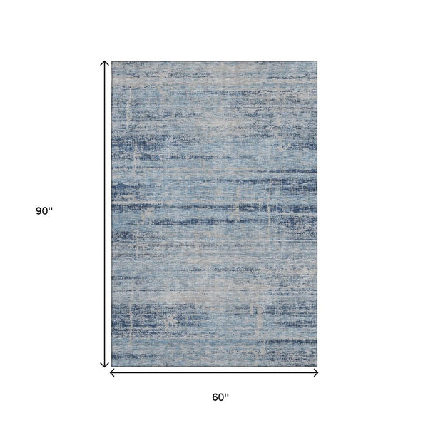 HomeRoots 5' Sky Blue and Gray Abstract Area Rug – Washable, UV Protected, Durable Design for Modern Homes 662953