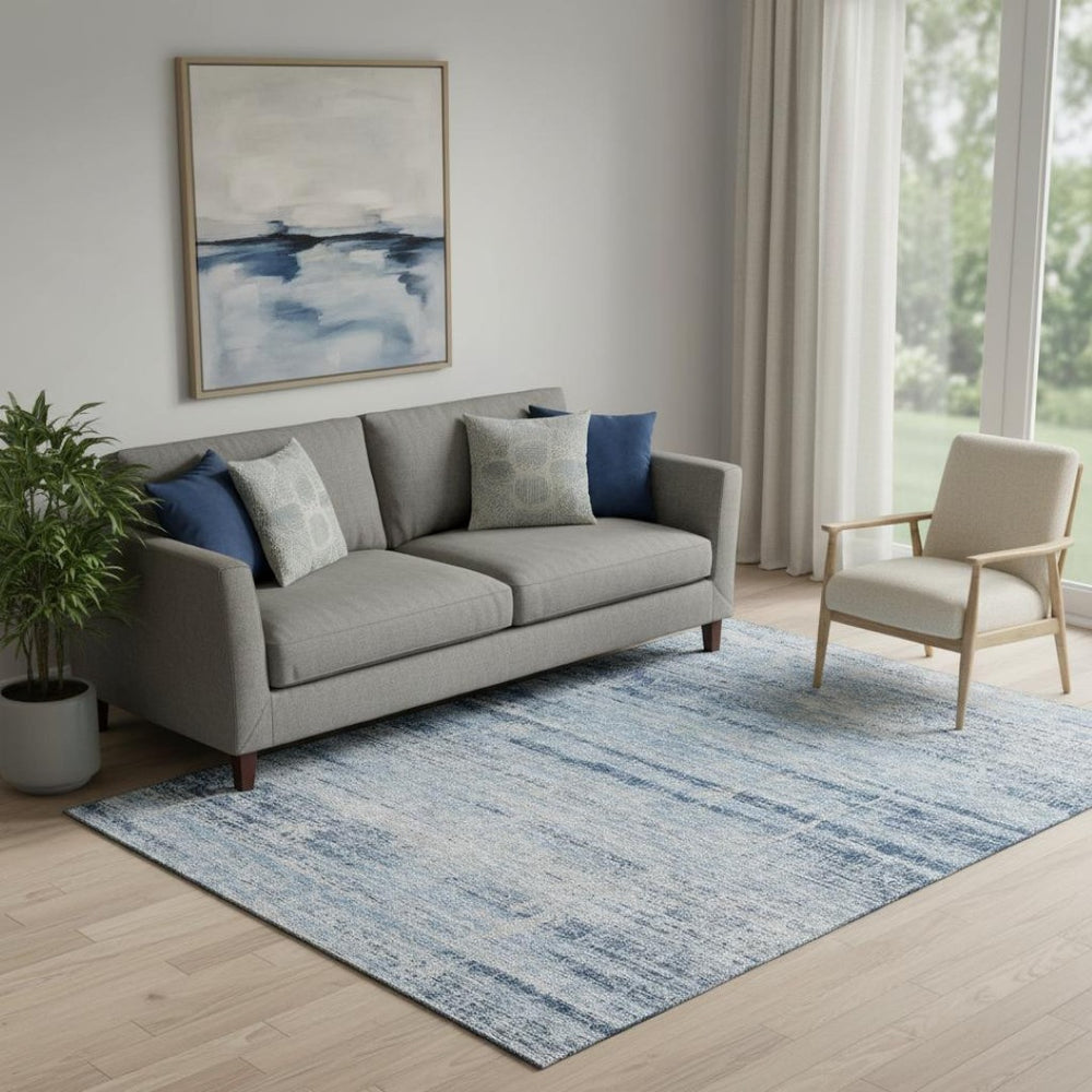 HomeRoots 5' Sky Blue and Gray Abstract Area Rug – Washable, UV Protected, Durable Design for Modern Homes 662953