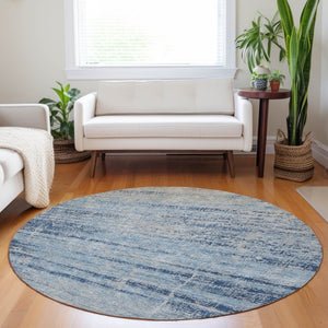 HomeRoots 8' Sky Blue and Gray Abstract Washable Round Rug - UV Protected, Stain-Resistant & Soft Comfort 662954