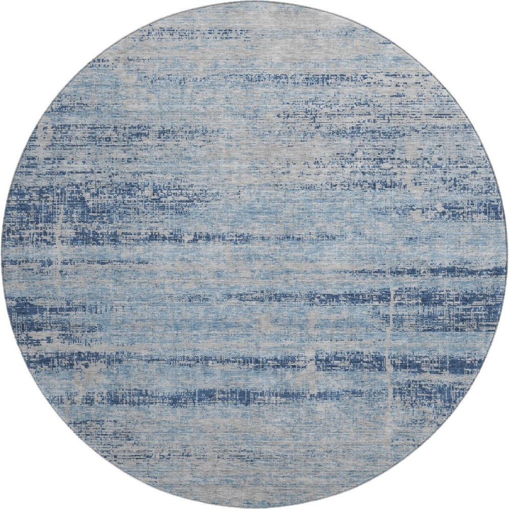 HomeRoots 8' Sky Blue and Gray Abstract Washable Round Rug - UV Protected, Stain-Resistant & Soft Comfort 662954