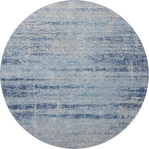 HomeRoots 8' Sky Blue and Gray Abstract Washable Round Rug - UV Protected, Stain-Resistant & Soft Comfort 662954