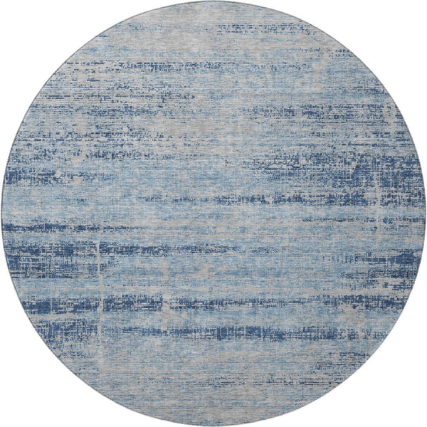 HomeRoots 8' Sky Blue and Gray Abstract Washable Round Rug - UV Protected, Stain-Resistant & Soft Comfort 662954