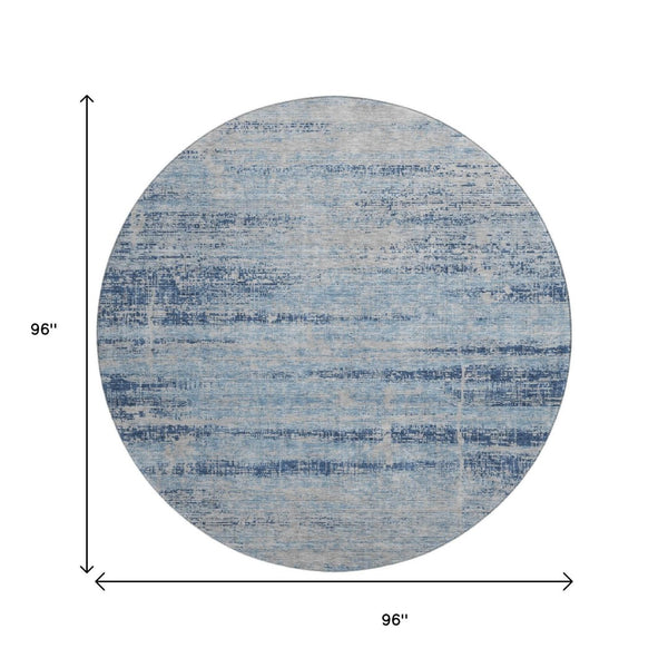 HomeRoots 8' Sky Blue and Gray Abstract Washable Round Rug - UV Protected, Stain-Resistant & Soft Comfort 662954