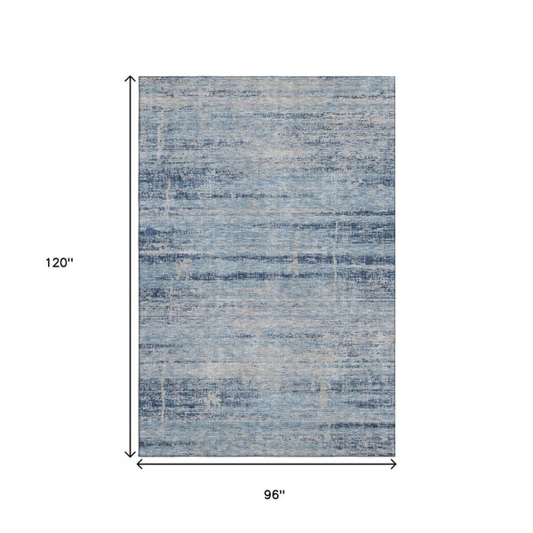 HomeRoots 8' X 10' Sky Blue & Gray Abstract Washable Area Rug - Durable, UV-Protected, Stylish & Easy-Care Design 662955