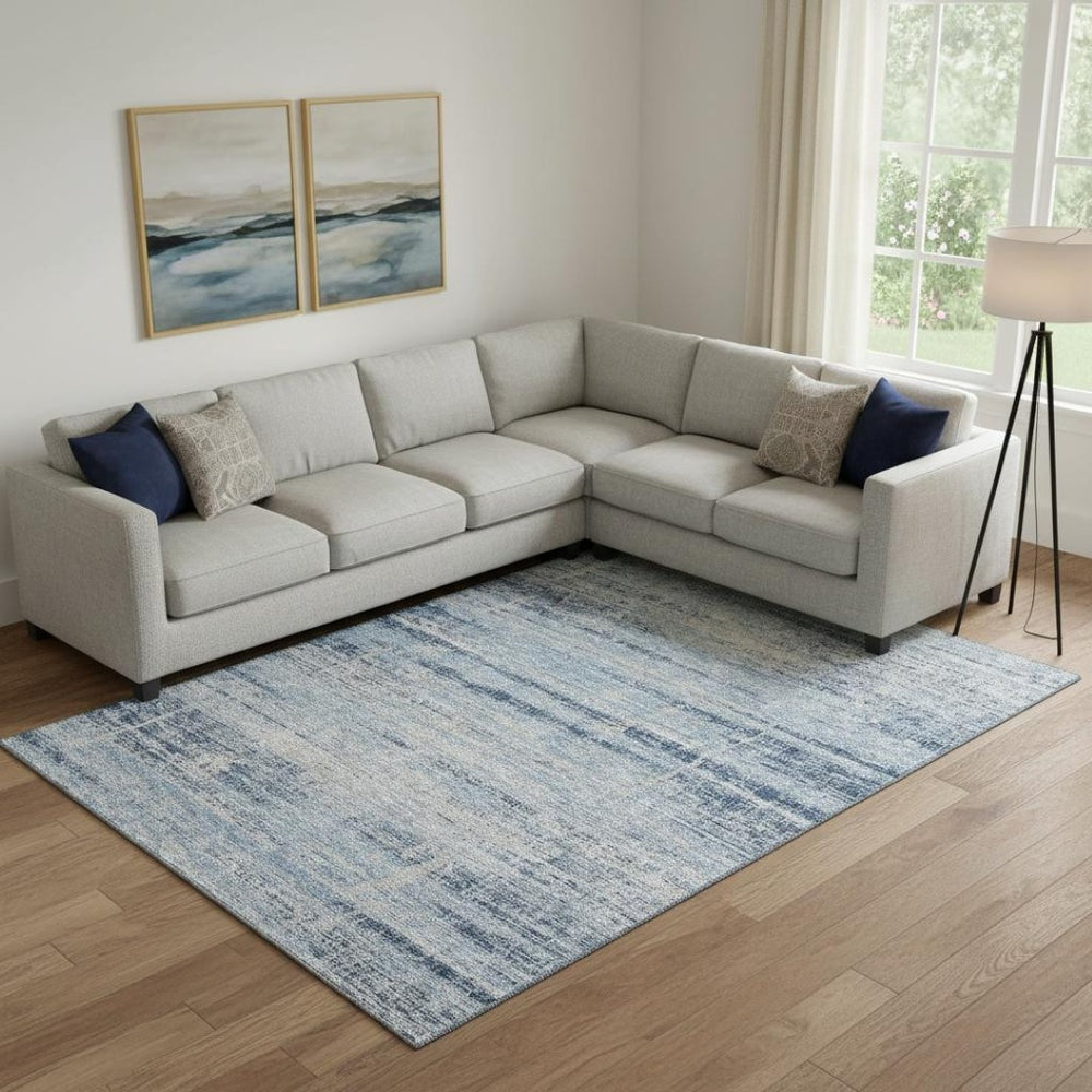 HomeRoots 8' X 10' Sky Blue & Gray Abstract Washable Area Rug - Durable, UV-Protected, Stylish & Easy-Care Design 662955