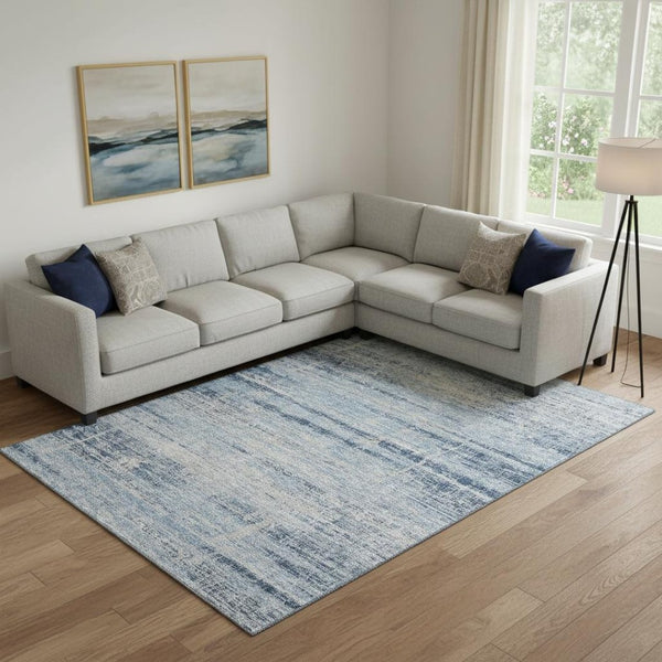 HomeRoots 8' X 10' Sky Blue & Gray Abstract Washable Area Rug - Durable, UV-Protected, Stylish & Easy-Care Design 662955