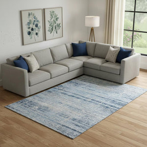 HomeRoots 9' X 12' Sky Blue & Gray Abstract Washable Area Rug with UV Protection - Stylish, Durable & Easy Care 662956