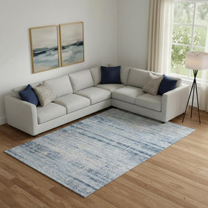 HomeRoots 10' Sky Blue & Gray Abstract Area Rug - Washable, UV Protected, Durable for High-Traffic Spaces 662957