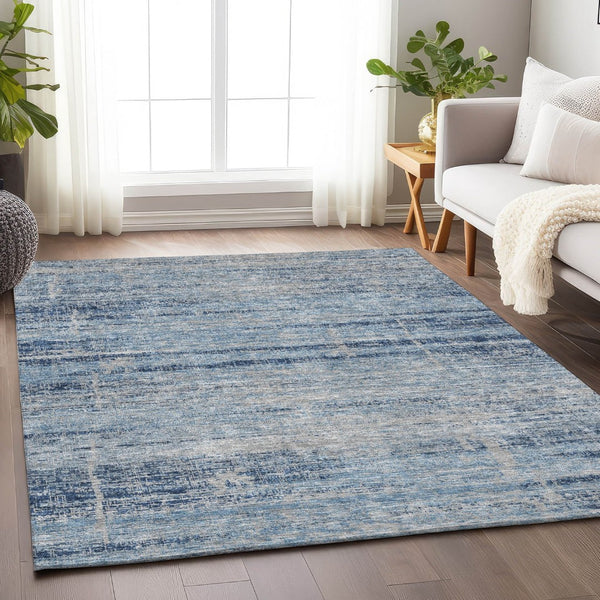 HomeRoots 10' Sky Blue & Gray Abstract Area Rug - Washable, UV Protected, Durable for High-Traffic Spaces 662957