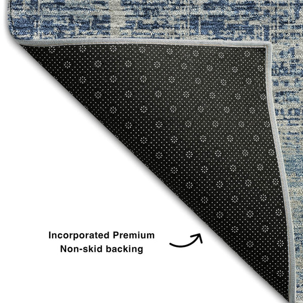 HomeRoots 10' Sky Blue & Gray Abstract Area Rug - Washable, UV Protected, Durable for High-Traffic Spaces 662957
