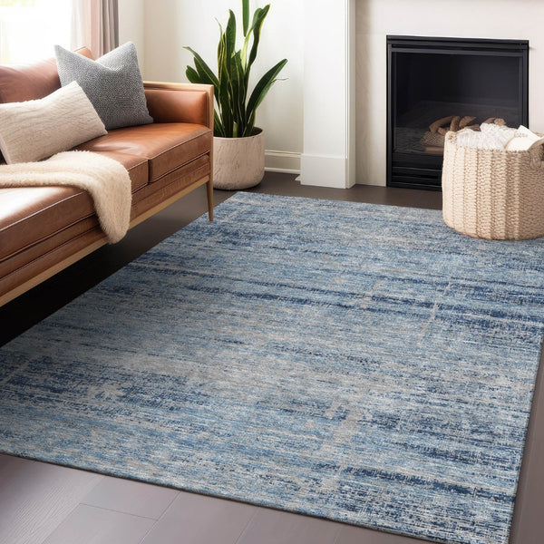 HomeRoots 10' Sky Blue & Gray Abstract Area Rug - Washable, UV Protected, Durable for High-Traffic Spaces 662957
