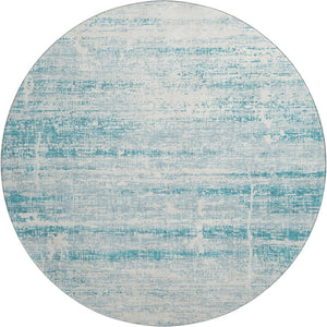 HomeRoots 8' Teal And Ivory Abstract Round Rug - Durable, Stain-Resistant, UV Protected for Modern Spaces 662960